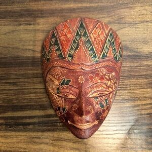 Vintage Hand-Carved Indonesian Batik Wood Mask